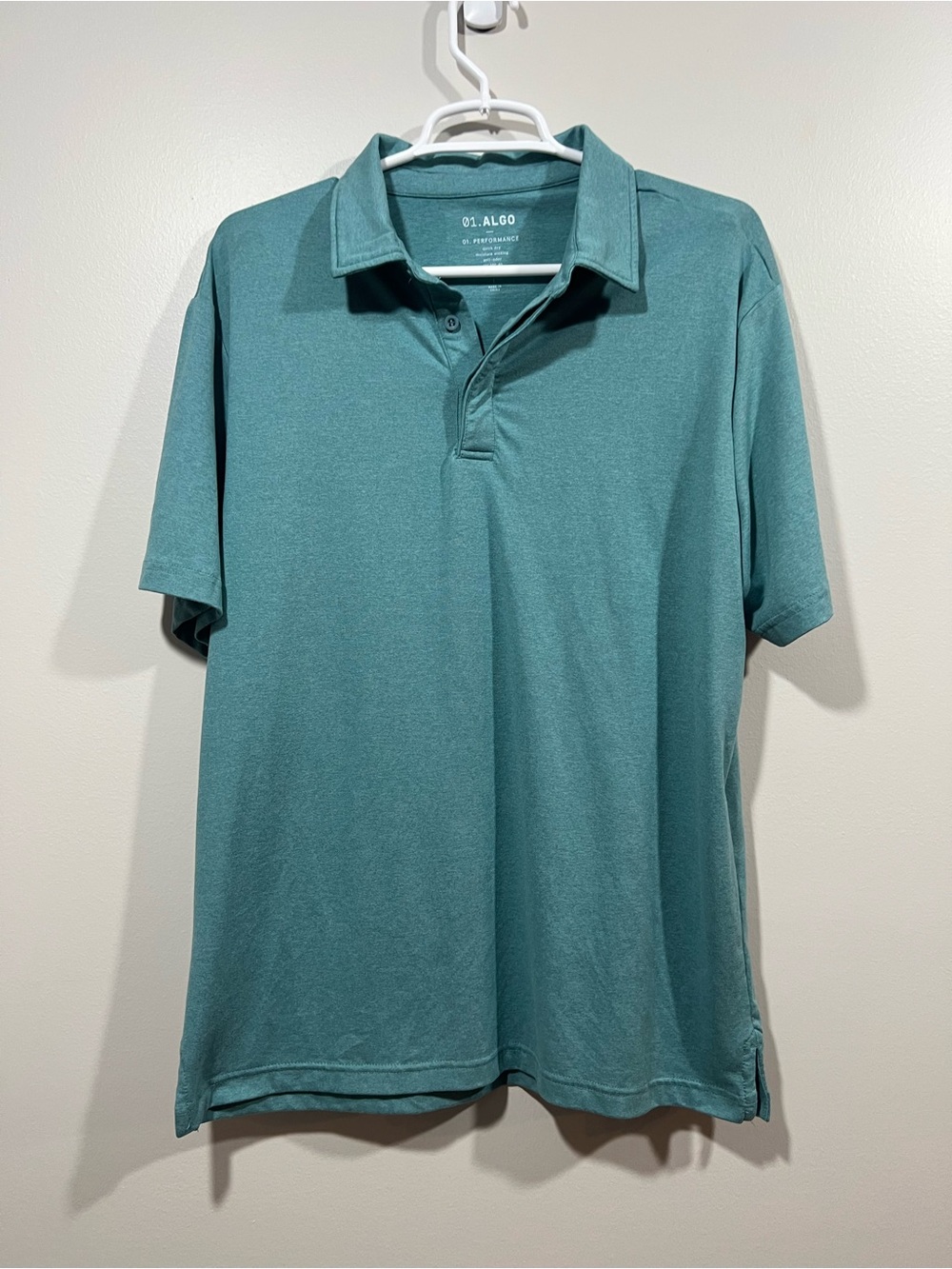 01.ALGO Men's Teal Performance Short-Sleeve Polo Large